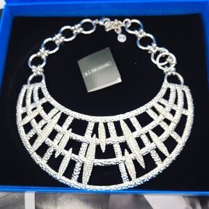 Rare Vintage RJ Graziano White Crystal Silver Caged Collar Statement Necklace